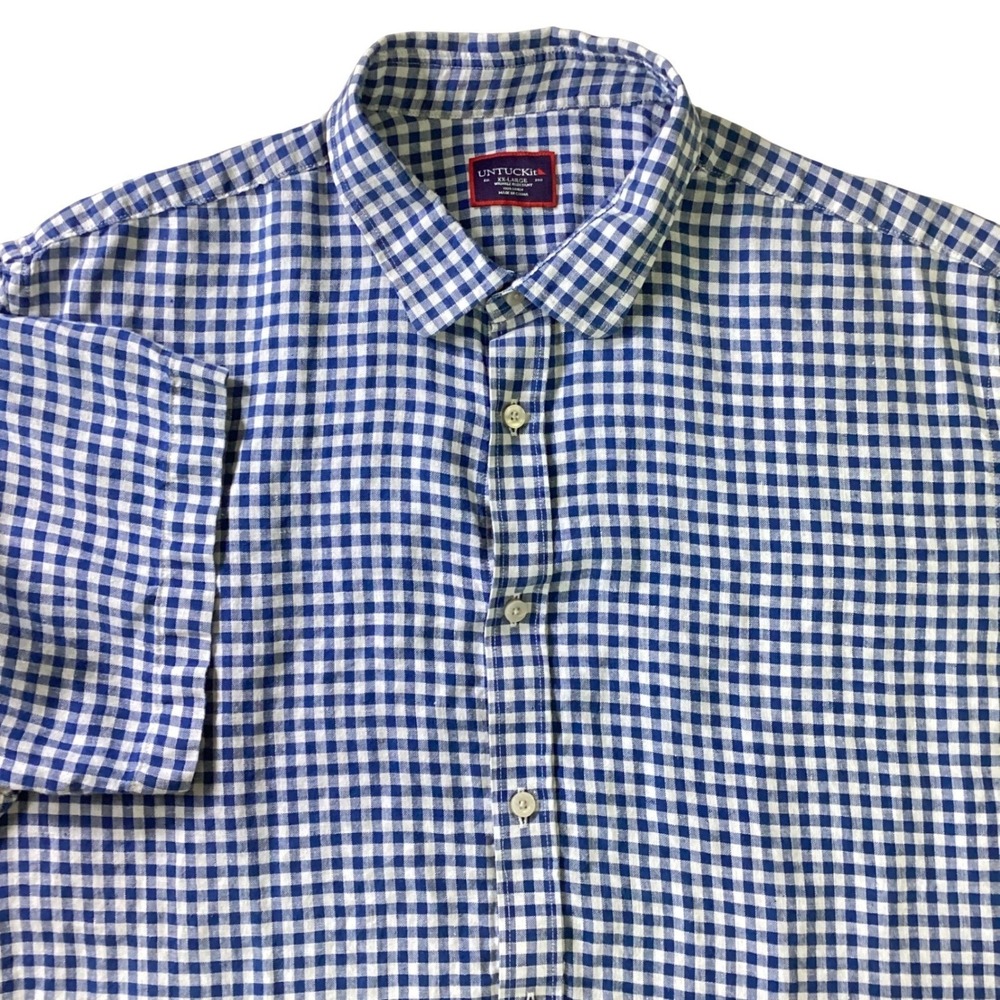 UNTUCKit Robibero Navy Gingham 100% Linen Short Sleeve Shirt Mens XXL 34545
